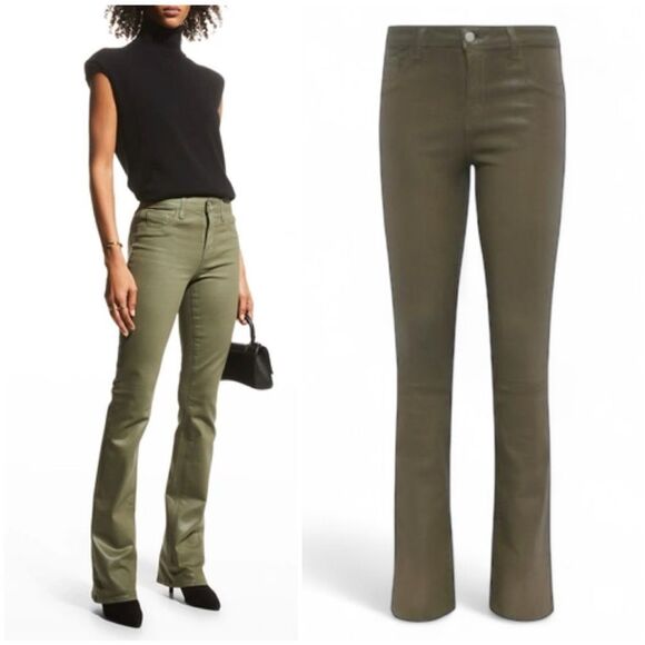 NWT L'AGENCE Selma High Rise Baby Boot Bootcut Jeans in Ivy Green Coated Size 25 - Picture 1 of 11